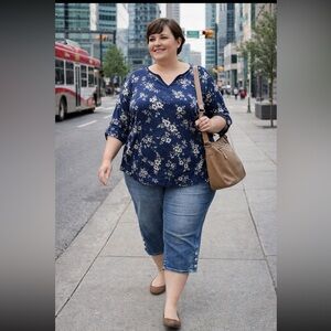 Denim Cropped Jogger Pants with White Drawstring size 5X.